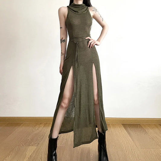 Goth Dark Cyber Gothic Desert Walker Hooded Dresses