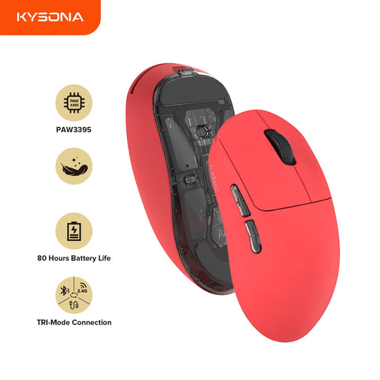 Kysona Aztec Red PAW3395 Wireless Gaming Mouse 55g Ultra-Light 26000DPI 6 Buttons 90 Million Optical Computer Mice For Laptop PC